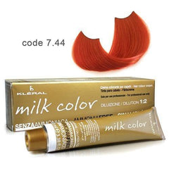 Vopsea de par fara amoniac Kleral Milk Color 7.44 Deep Coppery Blonde 100ml